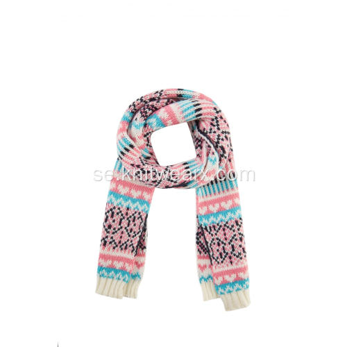 Girl's Stickad Jacquard Snow Pattern Christmas Scarf